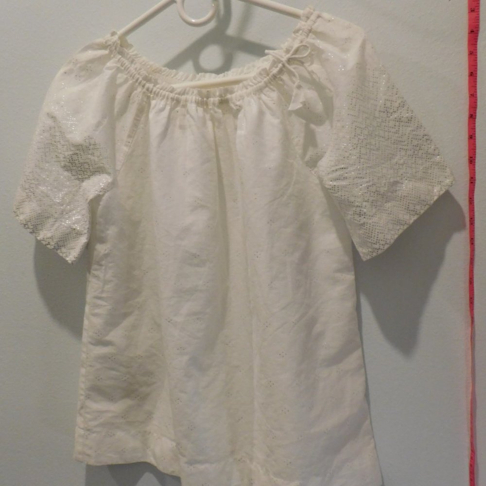 Crewcuts- White with Silver Accents, Embroidered Cute Top, Girls Size 14